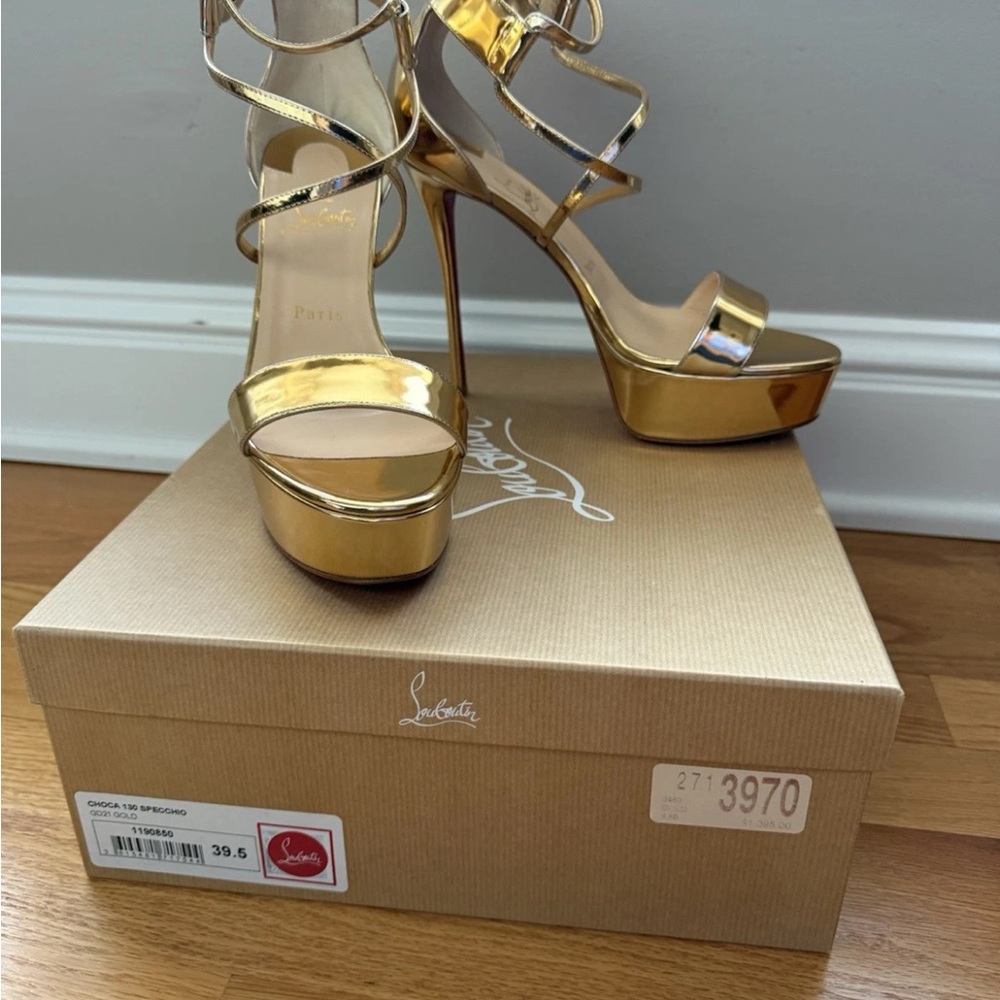 Christian Louboutin Gold Choca Specchio 39.5 Strappy Heels